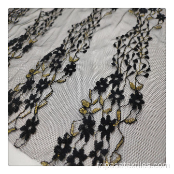 Black Gold Lurex Lace Fabric Dernière la dentelle africaine de qualité bon marché Touche douce